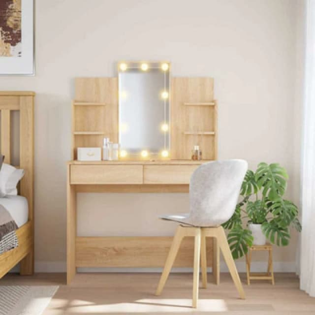vidaXL Dressing Table with LED Lights Sonoma Oak 96x40x142 cm, Brown 837894