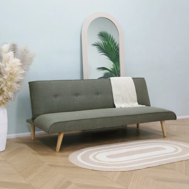 Home Garden Direct Lucca - Click clack Sofa Bed in Premium Textured Linen 3 Seater in Green Green Unisex 3 Seater