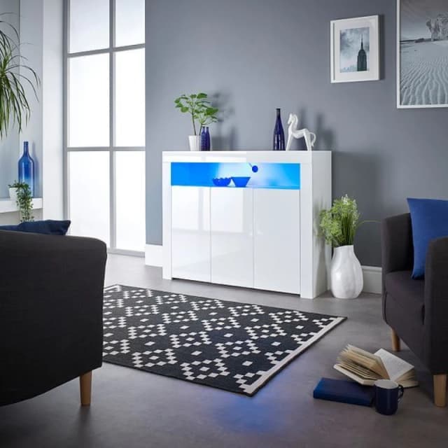 Moderna Modern White Sideboard Cabinet with LED, 116x35x93cm Size: 116 x 35 x 93cm White Unisex 116 x 35 x 93 cm