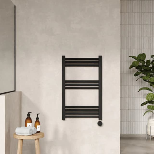 NUIE Nuie - Round Bar Electric Heated Towel Rail 800mm h x 500mm w - Matt Black MTY459