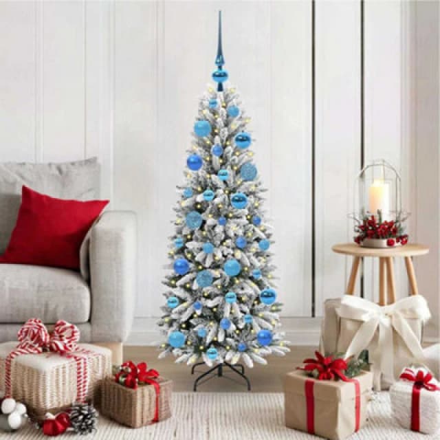 vidaXL Artificial Christmas Tree with 150 LEDs, Blue Balls White 53 x 53 x 120 cm, White 3396028