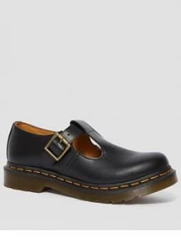 Dr Martens Polley T Bar Flat Shoe, Black, Size 4, Women