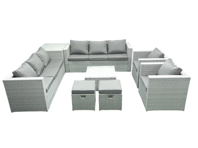 Fimous Outdoor Rattan Sofa Garden Furniture Set with 2 Armchairs Square Coffee Table 2 Small Footstools Side Table Light Grey Mixed Light Grey