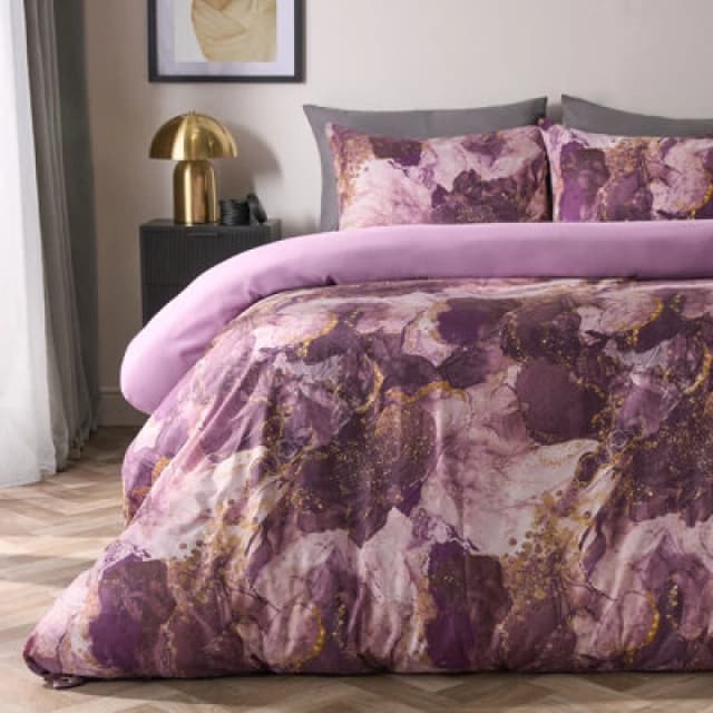 OHS OHS Marble Duvet Cover Set Quilt Bedding Reversible in Purple Size: Double Purple Double Unisex 5027434199860
