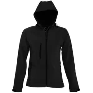 SOLS Womens/Ladies Replay Hooded Soft Shell Jacket (Breathable, Windproof And Water Resistant) (L) (Black)