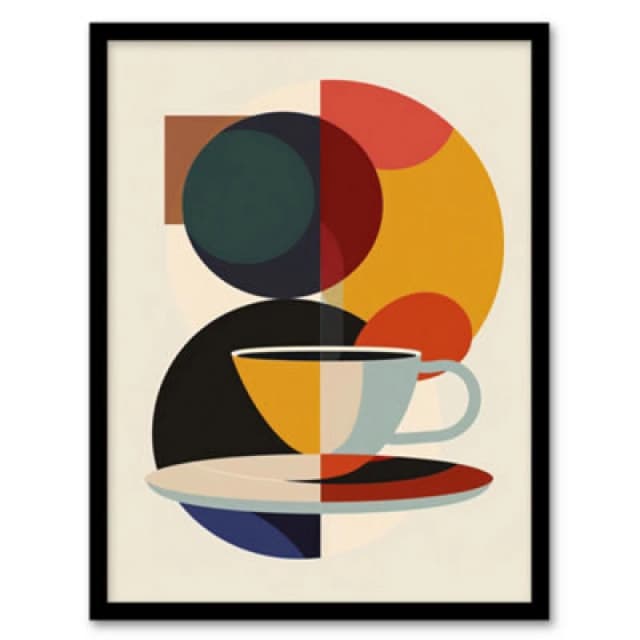 Artery8 Coffee Cup Bauhaus Geometric Design Wall Art Print - A4 Size