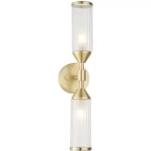 Merano Lighting - Merano Trieste 2 Light Wall Lamp Satin Brass Plate With Clear & Frosted Glass