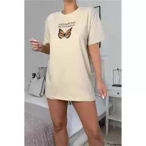 I Saw It First Sand Anti Social Butterfly Graphic Oversized T-Shirt - Brown
