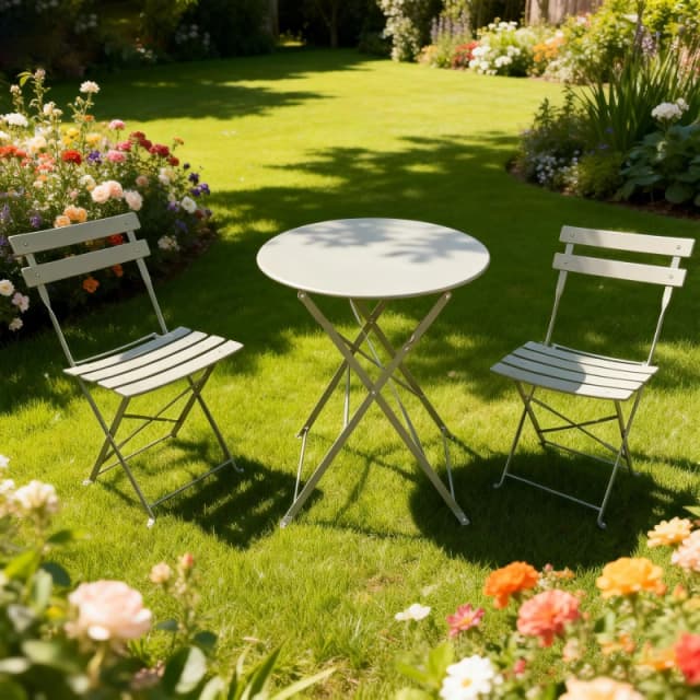 FURNITURE ONE Furniture One - 5 PCs Outdoor Rattan Lounge Chair Round Daybed Table Set w/ Cushion - 210cm - Grey A1356-UK-F