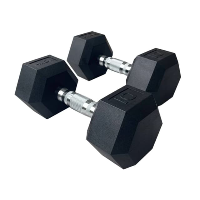 HXGN 2 x 10KG Pro Hex Dumbbells (Pair) in Black Unisex 10kg