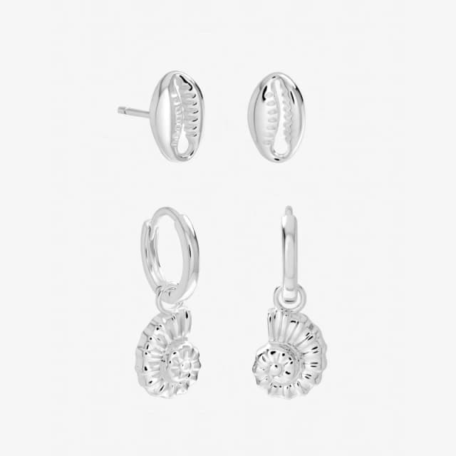 Inicio Sterling Silver Plated Shell Earrings - Pack of 2 Silver female One Size