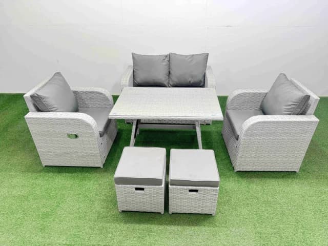 Fimous Light Grey PE Wicker Rattan Garden Furniture Set Reclining Chairs Sofa Light Grey Unisex