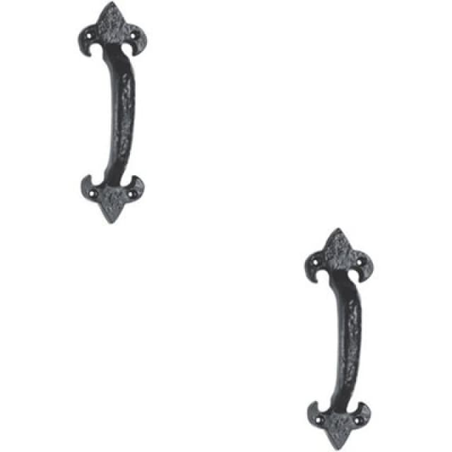 Loops 2x Traditional Forged Iron Pull Handle 180 x 52mm Black Antique Door Handle Black unisex