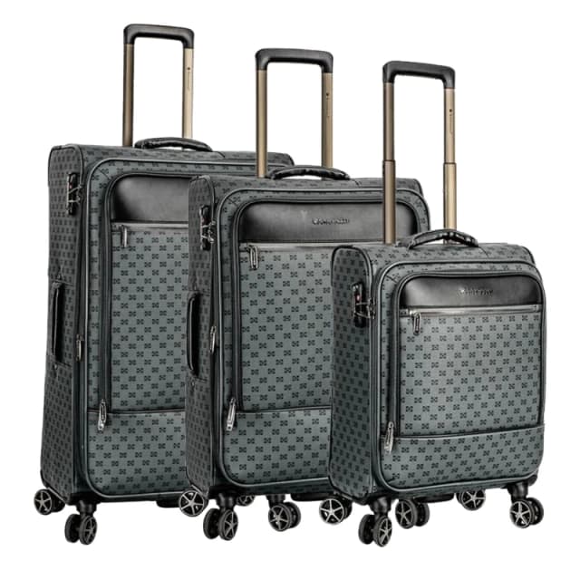 Infinity Leather Expandable Travel Luggage Strong Soft Shell Suitcases in Grey Size: Small Grey Unisex Small
