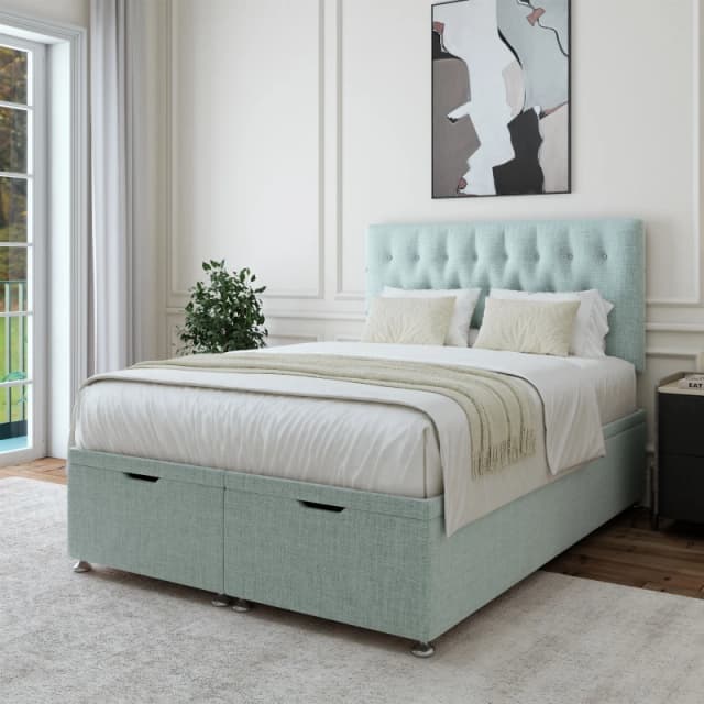 Bedmaster Bedmaster Linen Ottoman Divan Base And Button Headboard in Duck Egg Blue Size: Super King Duck Egg Blue Super King Unisex 7867869895641