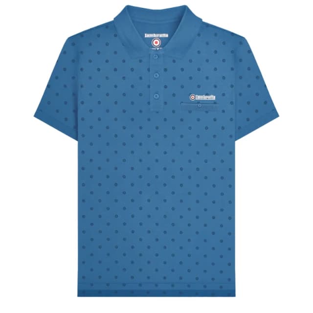 Lambretta Lambretta Men Premium AW24 Target Polo Shirt in Mid Blue Size: Small Mid Blue S Male 5063703663045