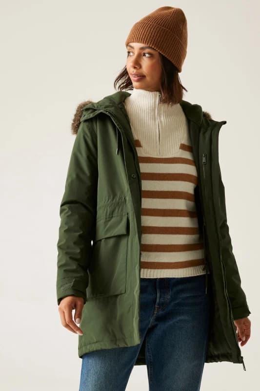 Regatta Womens Sabinka Hooded Waterproof Longline Insulated Jacket in Green Size: 20 Green Female 20