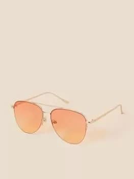 Accessorize Half Frame Aviator Sunglasses, Yellow, Women