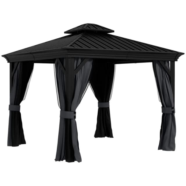 Outsunny Outsunny - 3 x 3.7m Aluminium Outdoor Hardtop Gazebo Canopy 2-Tier Roof Dark Grey - Dark Grey 5056725390679