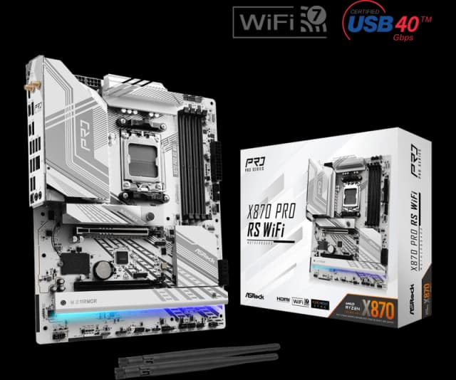 ASRock X870 Pro RS WiFi AMD Ryzen DDR5 WIFI 7 White Motherboard - 90-MXBQ00-A0UAYZ