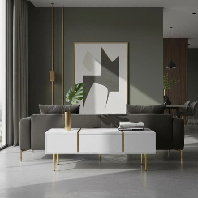 Urban Meuble Modern White Side Table with Gold Accents White unisex One Size