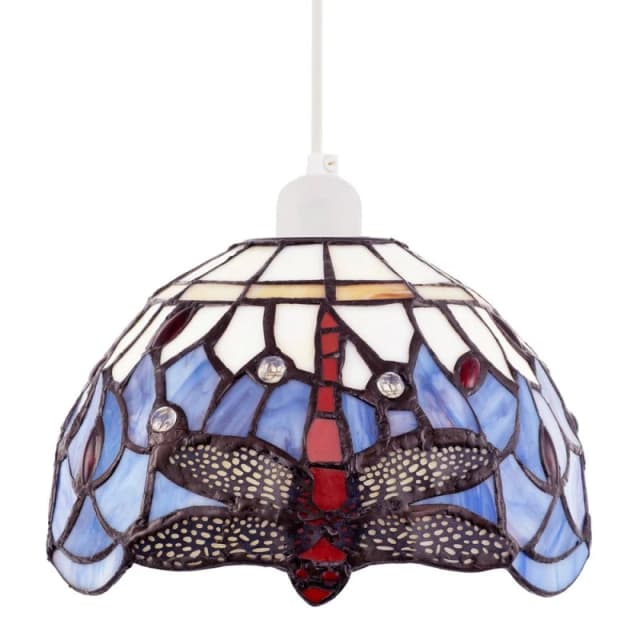 Happy Homewares Lavender Purple Toned Stained Glass Dragonfly Tiffany Pendant Shade Purple Unisex