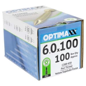 Optimaxx Pz Countersunk Zinc & Yellow Passivated Double Reinforced Woodscrew - 6 X 100mm Pack Of 100