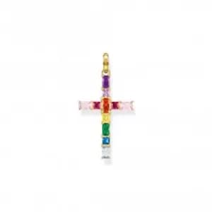Sterling Silver Gold Plated Cross Colourful Stones Pendant PE939-996-7