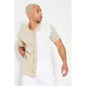 I Saw It First Stone Knitted Colourblock Button Through Top - Brown