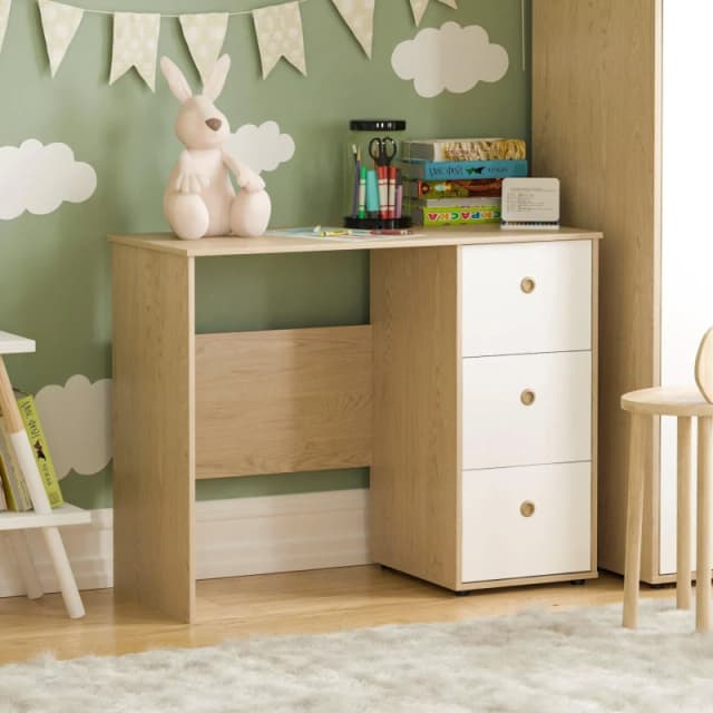 Lassic Junior Vida Neptune 3 Drawer Desk White & Oak unisex 3 Drawer