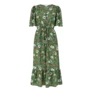 Yumi Green Daisy Print Midi Dress - Green