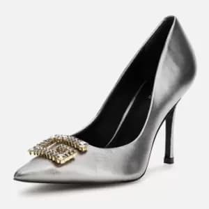 Guess Womens Scandel Leather Court Shoes - Pewter - UK 5