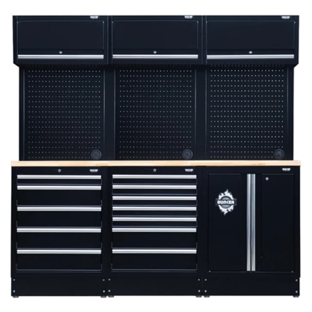 Bunker Modular Storage Combo With Hardwood Worktop (14 Piece), Black 4411