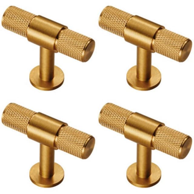 Loops 4x Knurled Cupboard T Shape Pull Handle 50 x 13mm Satin Brass Cabinet Handle Metallics unisex