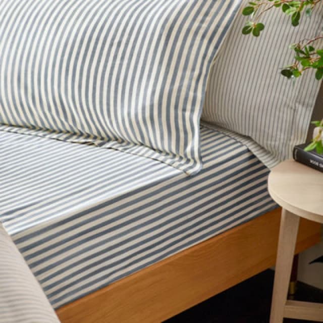 Yard Hebden Striped Cotton Fitted Sheet, Navy, King