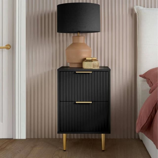 Birlea Zara Black 2 Drawer Bedside Table