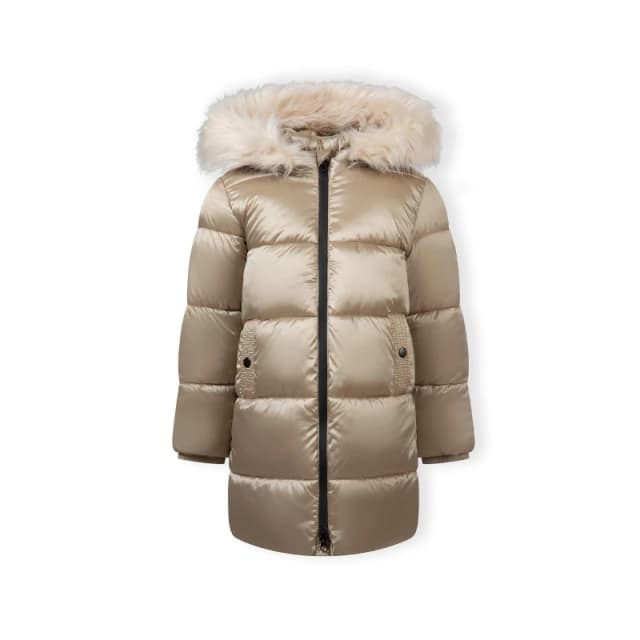 Minoti Girls long quilted winter coat with faux fur trim gold Gold female 2-3 Yrs