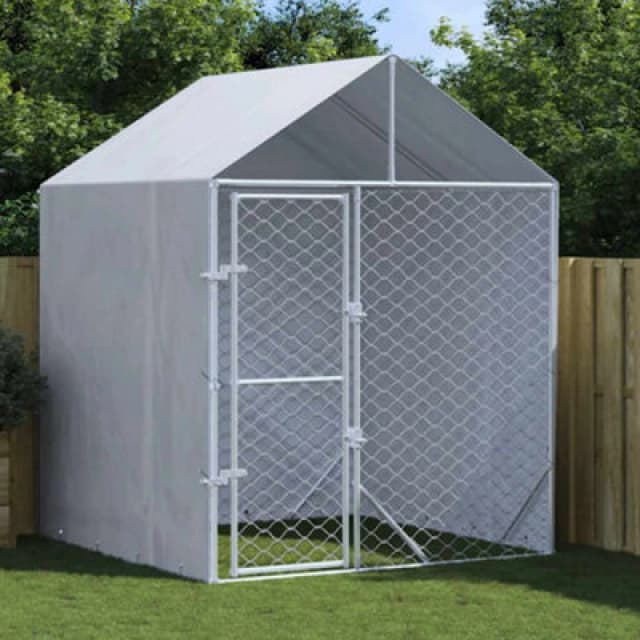 VIDAXL Outdoor Dog Kennel with Roof Silver 2x2x2.5 m Galvanised Steel Vidaxl 8720845913205