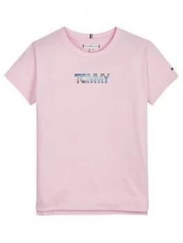 Tommy Hilfiger Girls Iridescent Logo Short Sleeve T-Shirt - Pink, Size Age: 5 Years, Women