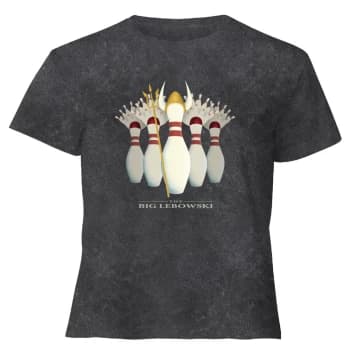 The Big Lebowski Pin Girls - Womens Cropped T-Shirt - Black Acid Wash - XL - Black Acid Wash