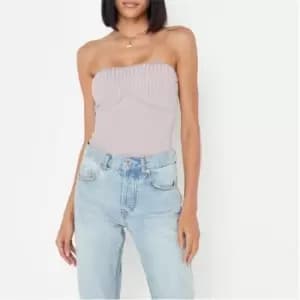 Missguided Underbust Seam Knitted Bodysuit - Grey