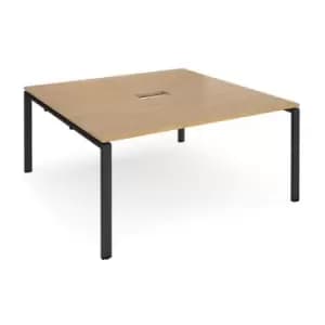 Adapt square boardroom table 1600mm x 1600mm with central cutout 272mm x 132mm - Black frame and oak top