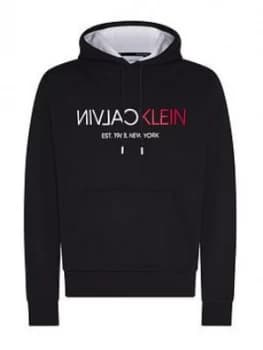 Calvin Klein Text Reverse Front Logo Overhead Hoodie - Black