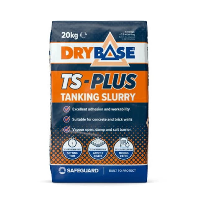 Drybase Ts Plus Tanking Slurry (20Kg Grey) - Damp-Proof Coating For Brick & Concrete Walls - Waterproof Salt Barrier For Masonry.