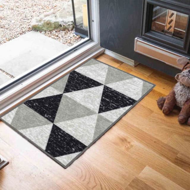 Machine Washable Triangle Design Anti Slip Doormats Grey 40X60 Cm