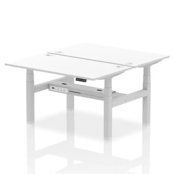 Air Air Back-to-Back 1400 x 800mm Height Adjustable 2 Person Bench Desk White Top with Cable Ports Silver Frame HASCP2P14800WHTS