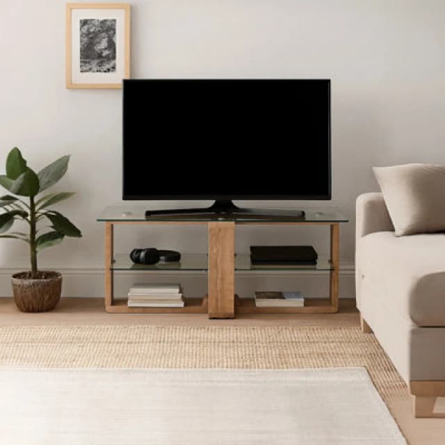 Premier Housewares Contemporary Media Unit, Modern Design Wooden TV Unit For Livingroom, Ample Storge TV Cabinet For Bedroom Natural