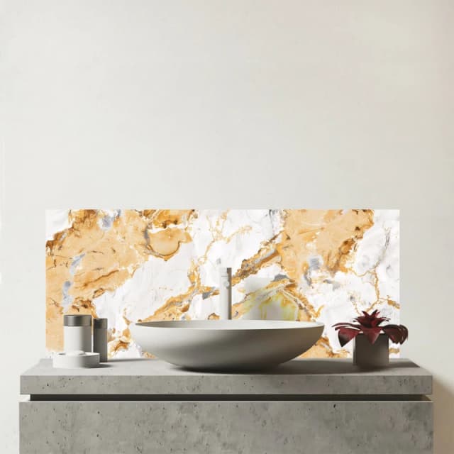 Warren Reed - Designer White & Gold Quartz Effect Glass Bathroom Splashback Gold Unisex
