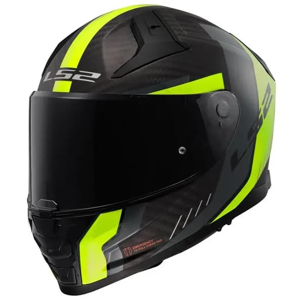LS2 FF811 Vector II Carbon Grid Matt Black H-V Yellow Full Face Helmet Size XL