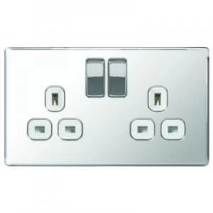 Wickes 13A Screwless Flat Plate Twin Switched Socket - Polished Silver